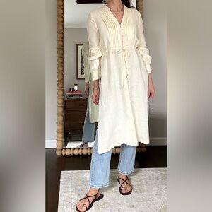 Free People Ivory Linen Long Sleeve Sadie Shirt Dress  Size S